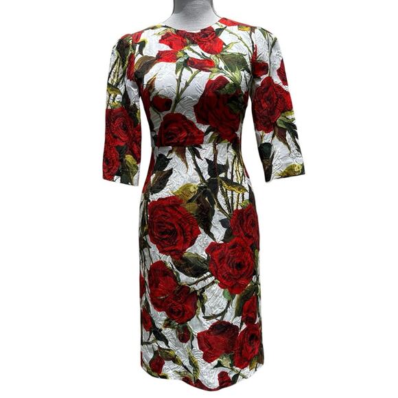 Dolce & Gabbana Silk Blend Rose Printed Dress XS - Picture 1 of 12